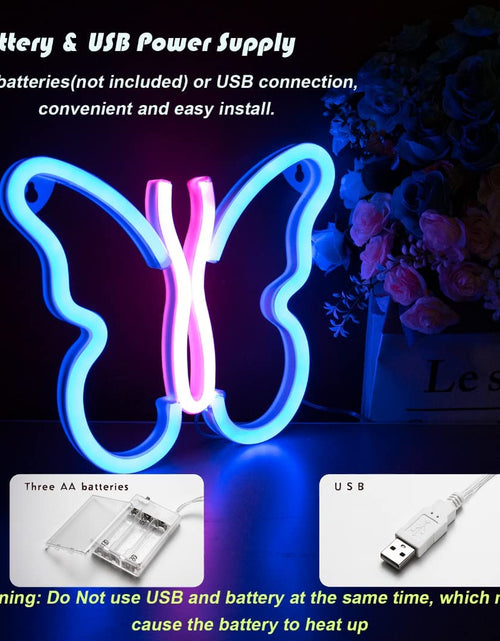 Load image into Gallery viewer, Butterfly Neon Signs Lights for Bedroom Wall Decor, USB or Battery LED Neon Night Light Wall Decoration, Aesthetic Room Decor for Girls, Kids, Living Room, Bar, Dorm, Men Cave (Butterfly Neon Sign Blue Pink)
