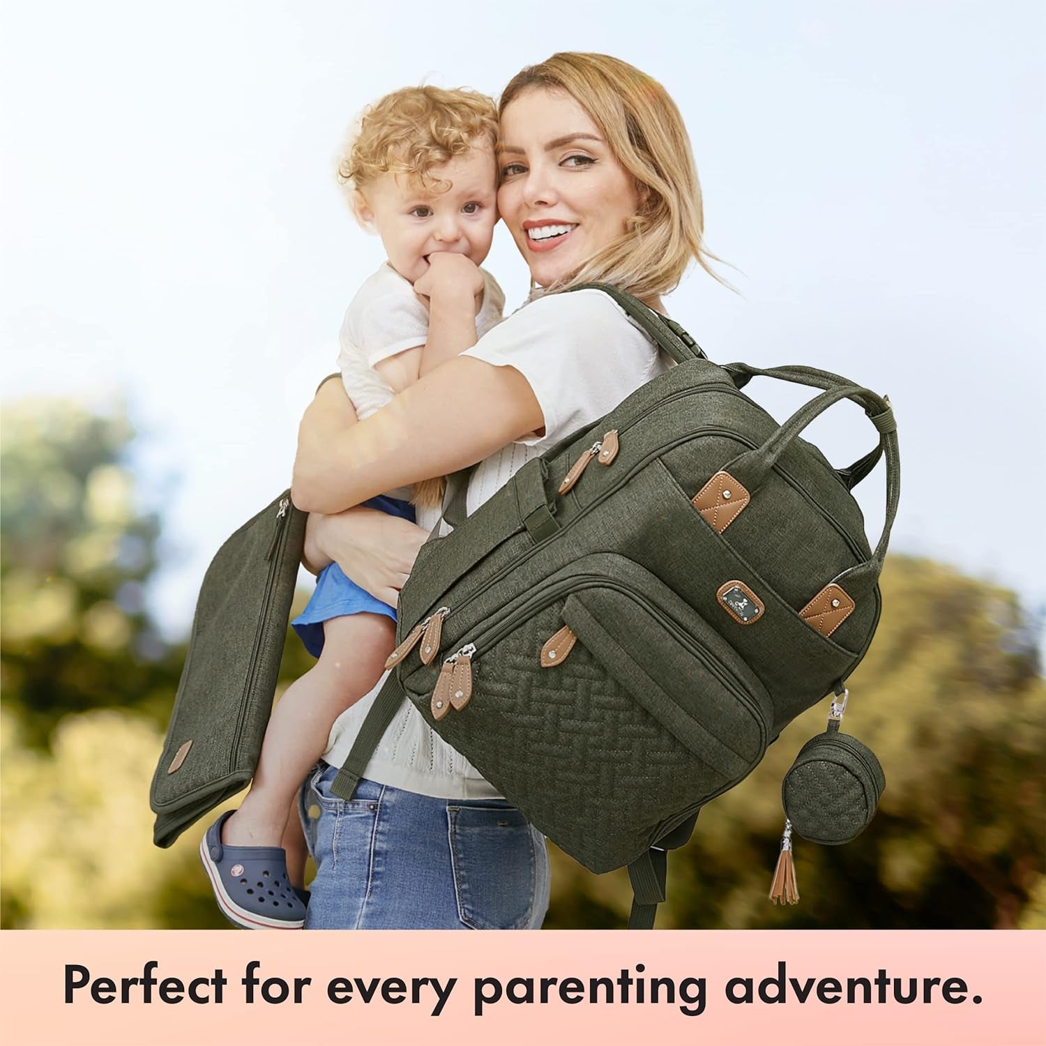 Diaper Bag Backpack with Portable Changing Pad, Pacifier Case and Stroller Straps, Large Unisex Baby Bags for Boys Girls, Multipurpose Travel Back Pack for Moms Dads, Army Green
