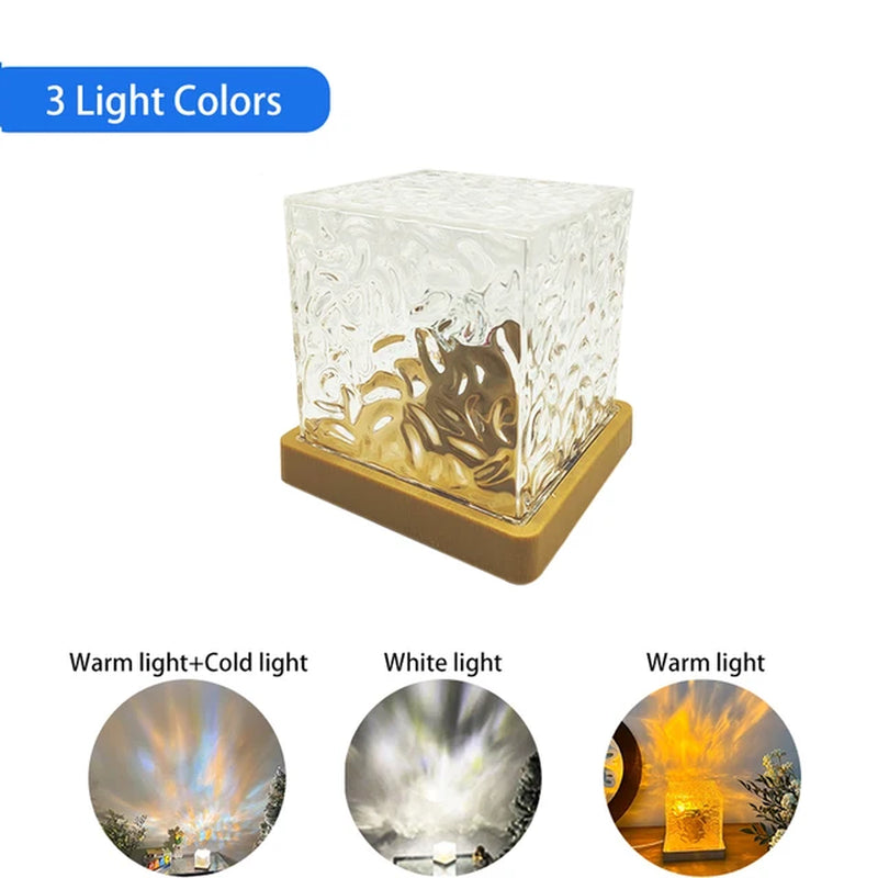 Dynamic Rotating Water Ripple Projector Night Light 16 Colors Flame Crystal Lamp for Living Room Study Bedroom Dynamic Rotating