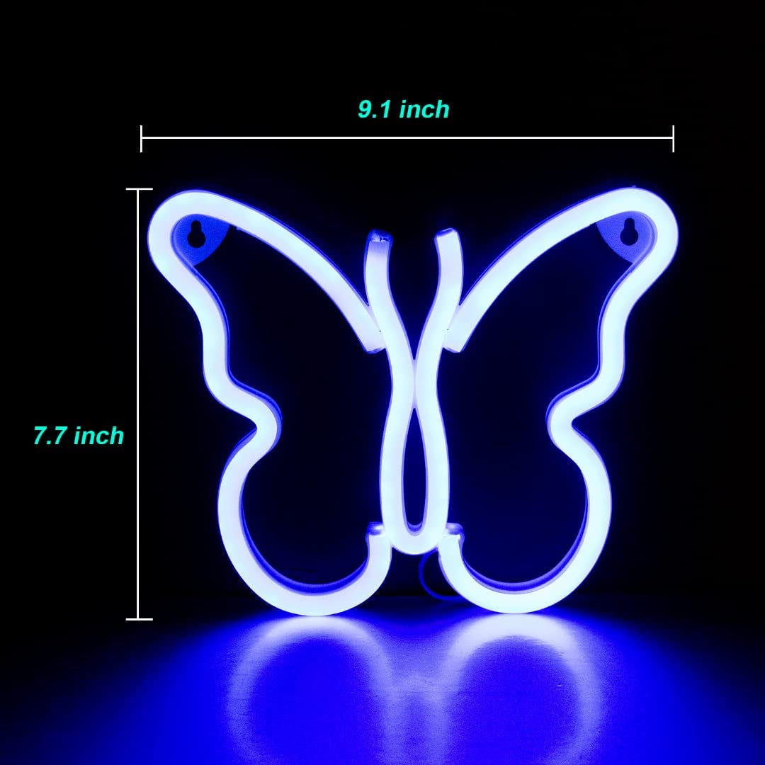Butterfly Neon Signs Lights for Bedroom Wall Decor, USB or Battery LED Neon Night Light Wall Decoration, Aesthetic Room Decor for Girls, Kids, Living Room, Bar, Dorm, Men Cave (Butterfly Neon Sign Blue Pink)