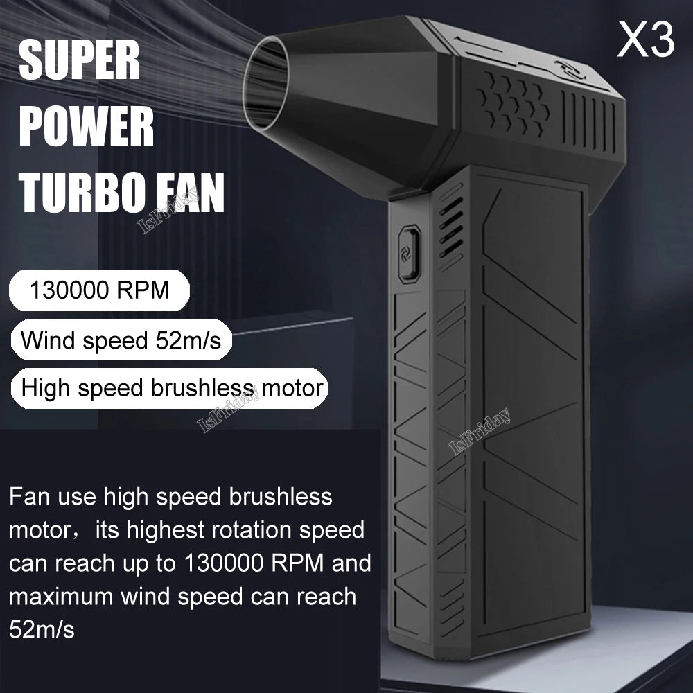 Rechargeable Blower Turbo Fan X3 130000 RPM 52M/S Brushless Motor Air Blower Turbo Jet Fan Portable Dust Blower Electric Dryer