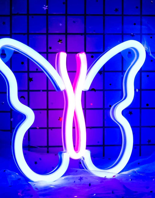 Load image into Gallery viewer, Butterfly Neon Signs Lights for Bedroom Wall Decor, USB or Battery LED Neon Night Light Wall Decoration, Aesthetic Room Decor for Girls, Kids, Living Room, Bar, Dorm, Men Cave (Butterfly Neon Sign Blue Pink)
