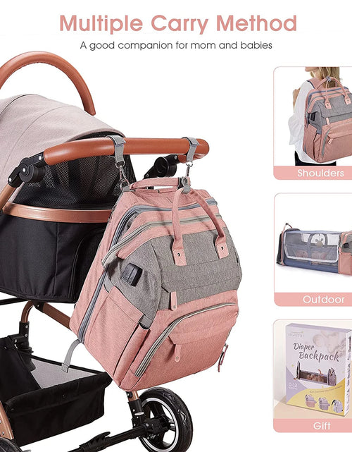 Load image into Gallery viewer, Baby Diaper Bag Backpack with Changing Station, Pacifier Case ,Pink Color
