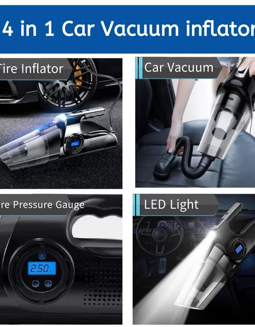 Load image into Gallery viewer, Portable Car Vacuum Cleaner, USB Charging Wireless Handheld Tire Inflator Air Compressor with Digital Tire Pressure Gauge LCD Display and LED Light, HEPA Filter, Tire Repair Tool
