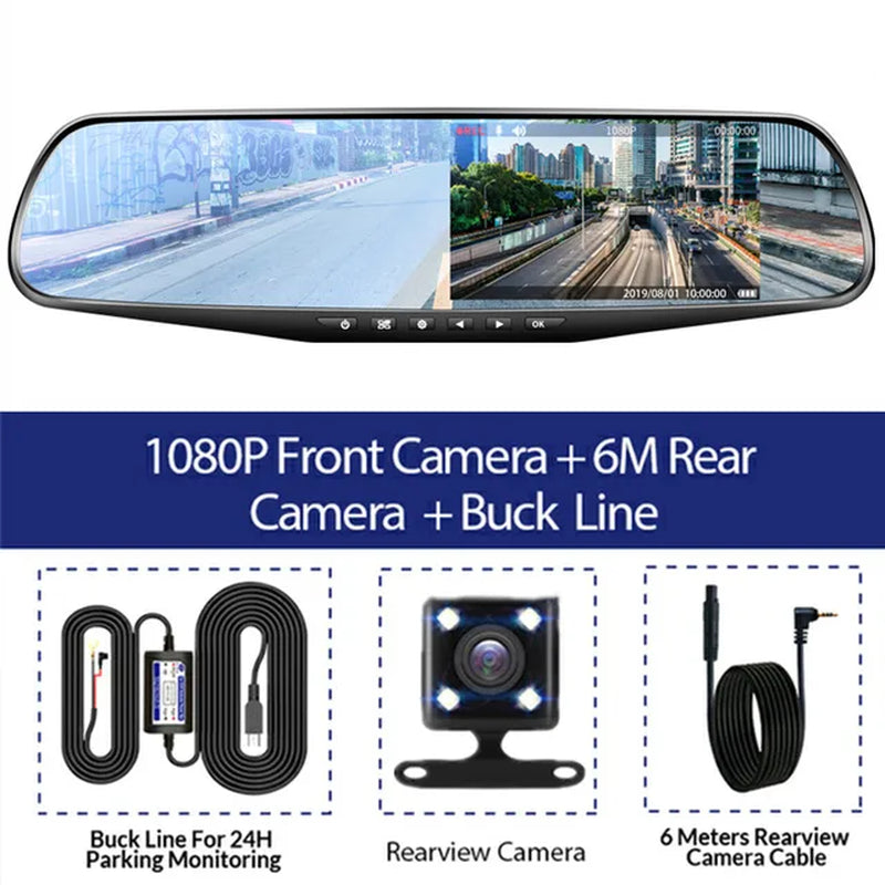 4.3 Inch Driving Recorder Car DVR Rearview Mirror Dual Lens Car Recorder 1080P IPS Front and Rear Camera Registrar Black Box New
