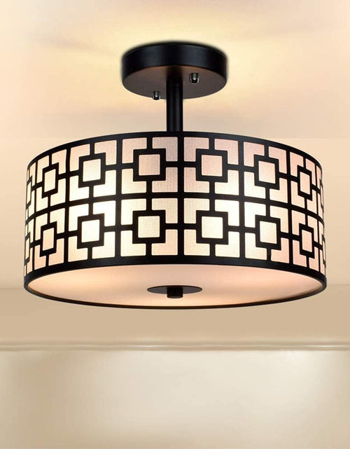 Load image into Gallery viewer, Modern Semi Flush Ceiling Light Fixture, 3-Light Bedroom Ceiling Drum Light, Entry Light Fixtures Ceiling Hanging for Dining Room, Kitchen, Hallway, Entry, Foyer, Living Room, Black Finish
