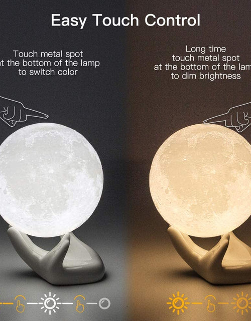 Load image into Gallery viewer, Moon Lamp, 3.5 Inch 3D Printing Lunar Lamp Night Light with White Hand Stand as Kids Women Girls Boy Birthday Gift, USB Charging Touch Control Brightness Two Tone Warm Cool White
