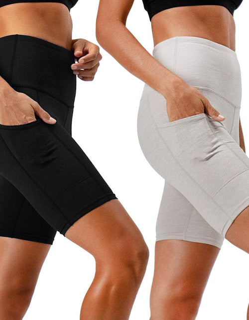 Load image into Gallery viewer, Women&#39;S 2-Pack High Waist Workout Yoga Running Exercise Shorts with Side Pockets
