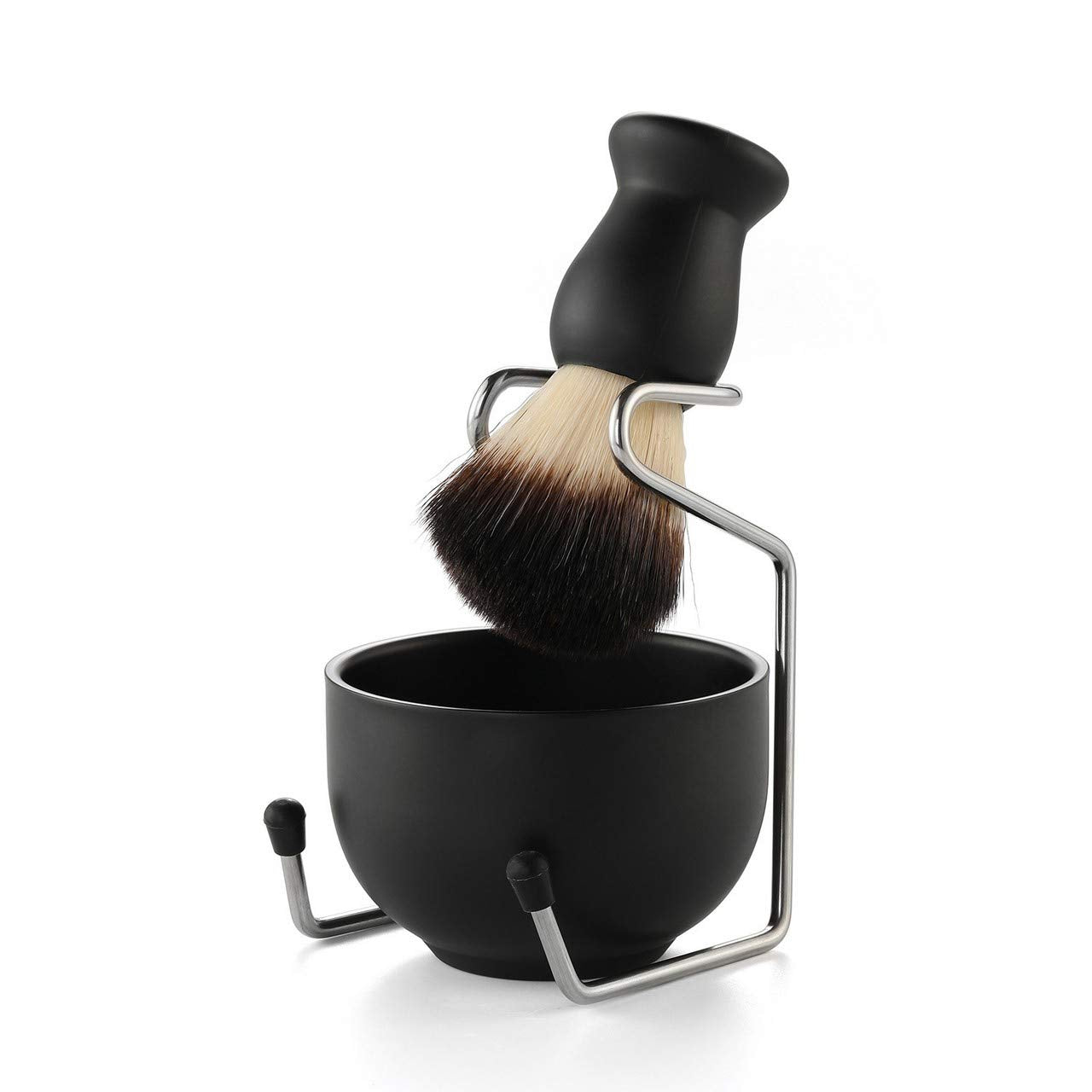 Shaving Brush Set for Men, Hair Shaving Brush with Solid Wood Handle, and Dia 3.1 Inches Stainless Steel Shaving Bowl, Shaving Stand for Wet Shaving