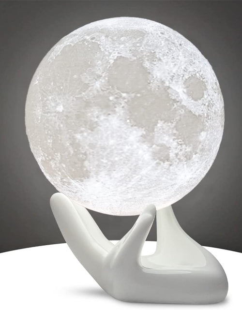 Load image into Gallery viewer, Moon Lamp, 3.5 Inch 3D Printing Lunar Lamp Night Light with White Hand Stand as Kids Women Girls Boy Birthday Gift, USB Charging Touch Control Brightness Two Tone Warm Cool White
