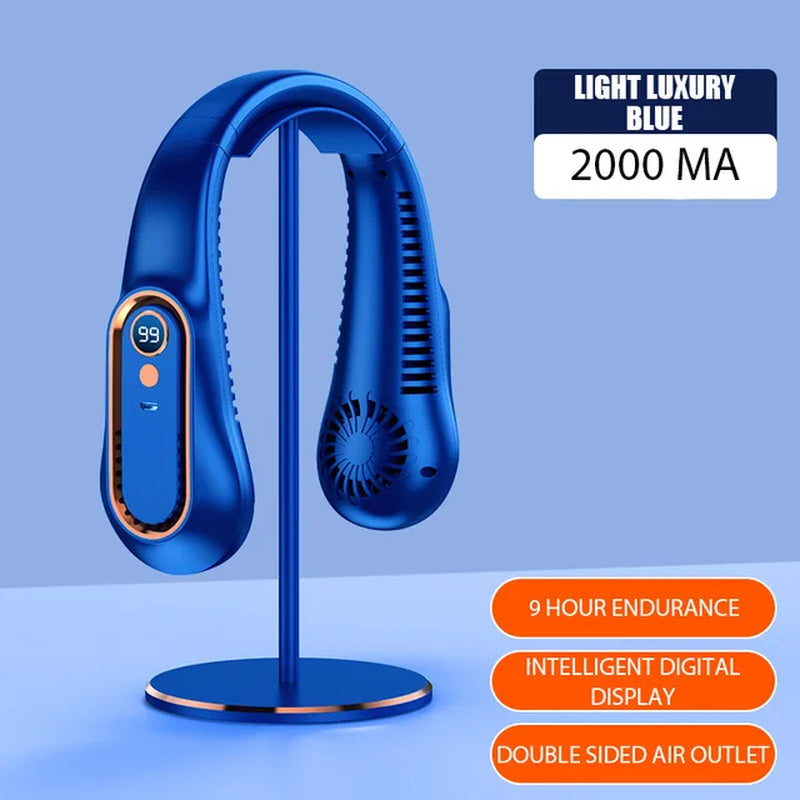 Portable Mini Hanging Neck Fan Digital Display Power Ventilador Bladeless Neckband Fan Air Cooler USB Rechargeable Electric Fans