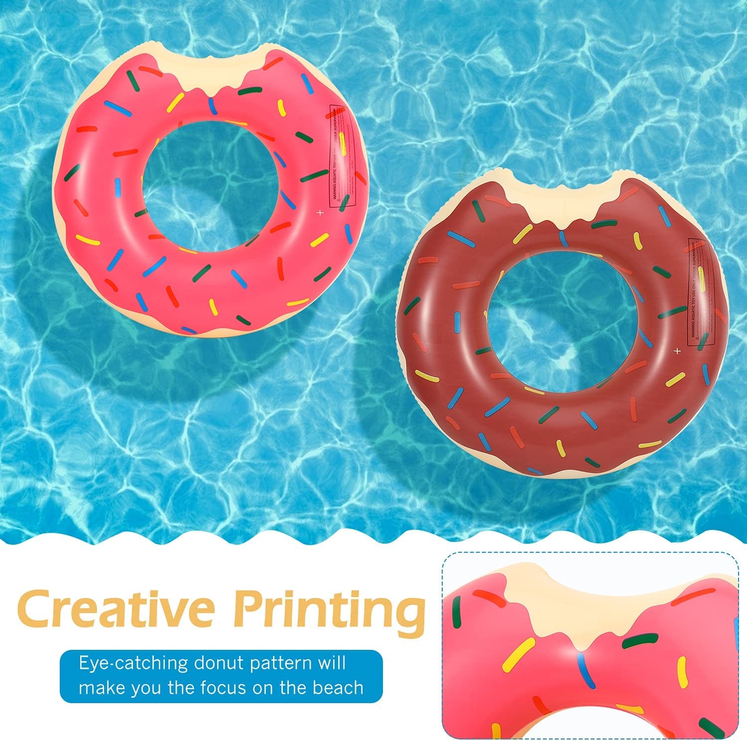 Swim Rings, Durable PVC Swimming Tube Water Fun Inflatable Pool Float Tube Summer Swimming Pool Float Ring Donuts Painting Beach Pool Party Toys for Kids Adults