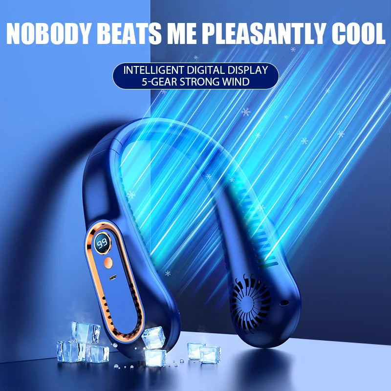 Portable Mini Hanging Neck Fan Digital Display Power Ventilador Bladeless Neckband Fan Air Cooler USB Rechargeable Electric Fans
