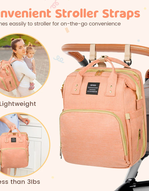 Load image into Gallery viewer, Diaper Bag Backpack, Multifunctional Baby Diaper Bags with Changing Station &amp;Foldable Crib, Large Baby Bag for 0-6 Mouth Boys Girls W/ USB Charging Port&amp;Stroller Strap, Mom Gifts Baby Essentials(Pink)
