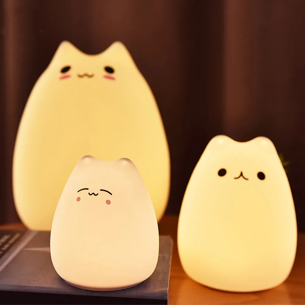 Mini Popular Cat Baby Night Lamp 7-Color Pat Touch Color-Changing Eye Protection Bedroom Bedside Night Light Gift Children