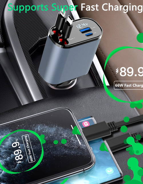 Load image into Gallery viewer, 2024 New Retractable Car Charger 4 In1 Fast Car Phone Charger 66W Retractable Cables (2.6Ft) and 2 USB Ports Car Charger Adapter
