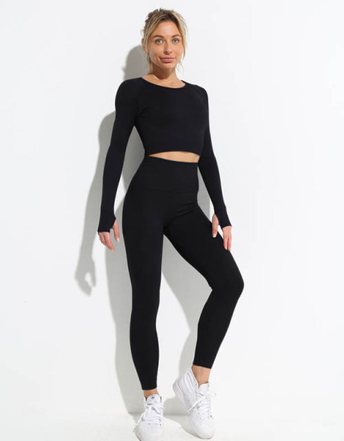 Load image into Gallery viewer, 2Pcs Seamless Hyperflex Workout Sport Outfits for Women Sportswear Athletic Clothes Gym Long Sleeve Crop Top High Waist Leggings
