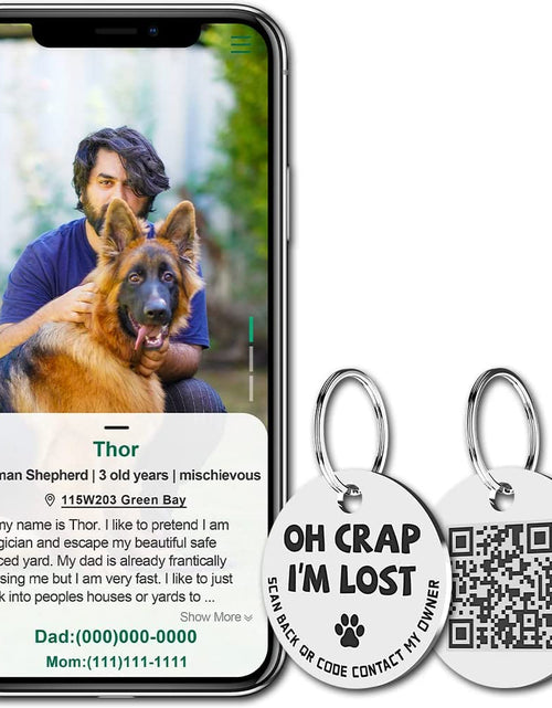 Load image into Gallery viewer, Stainless Steel QR Code Pet ID Tags Dog Tags - Pet Online Profile - Scan QR Receive Instant Pet Location Alert Email
