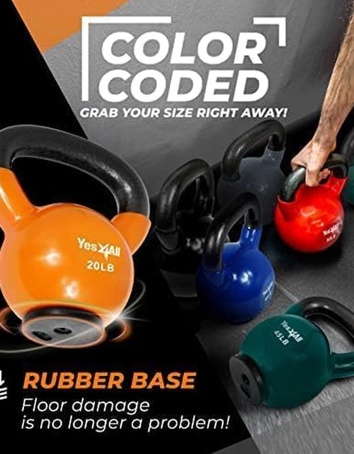 Load image into Gallery viewer, Vinyl Coated Kettlebell with Protective Rubber Base, Strength Training Kettlebells for Weightlifting, Conditioning, Strength &amp; Core Training
