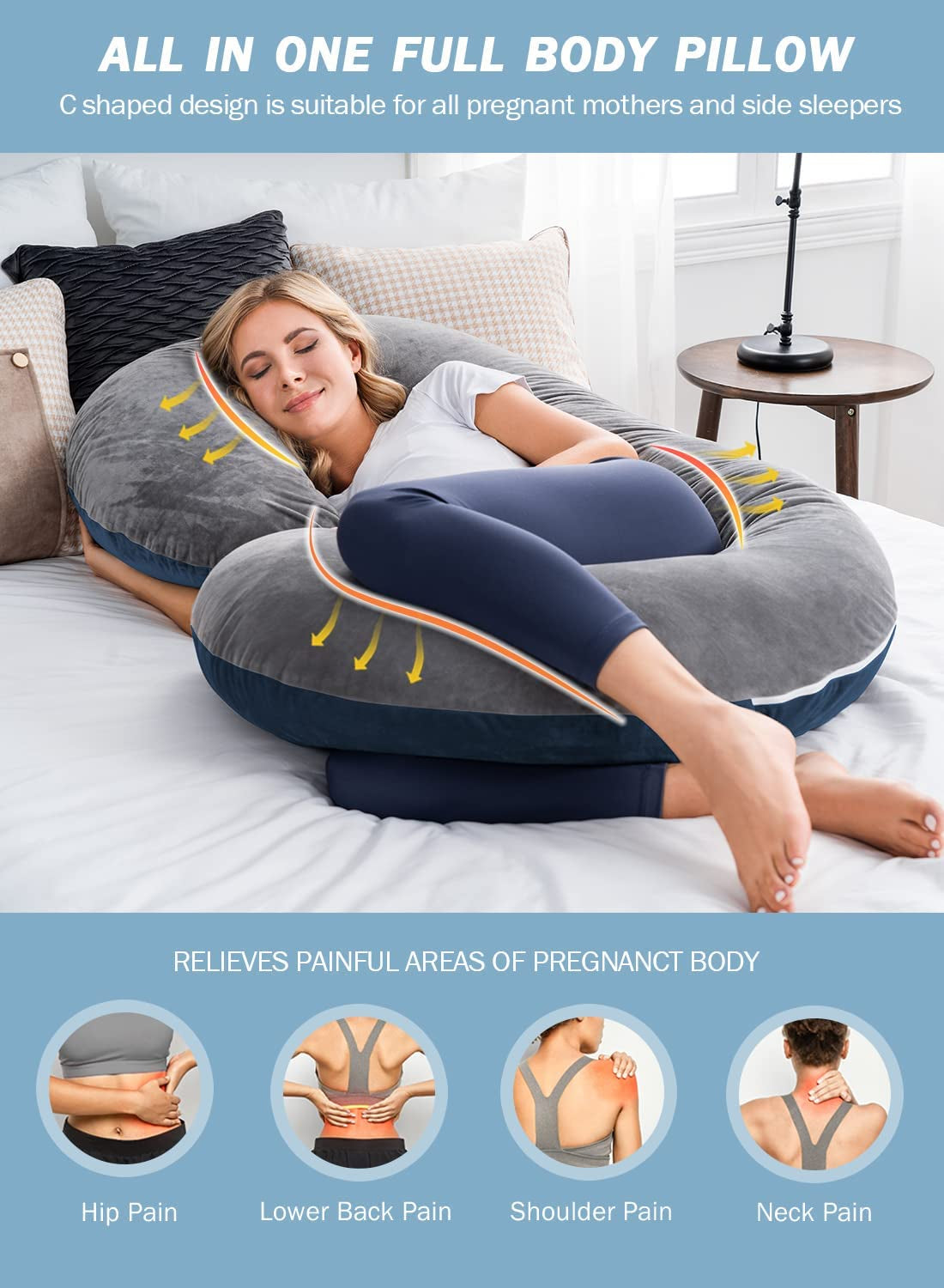 Pregnancy Pillow,Maternity Body Pillow with Velvet Cover,C Shaped Body Pillow for Pregnant Women