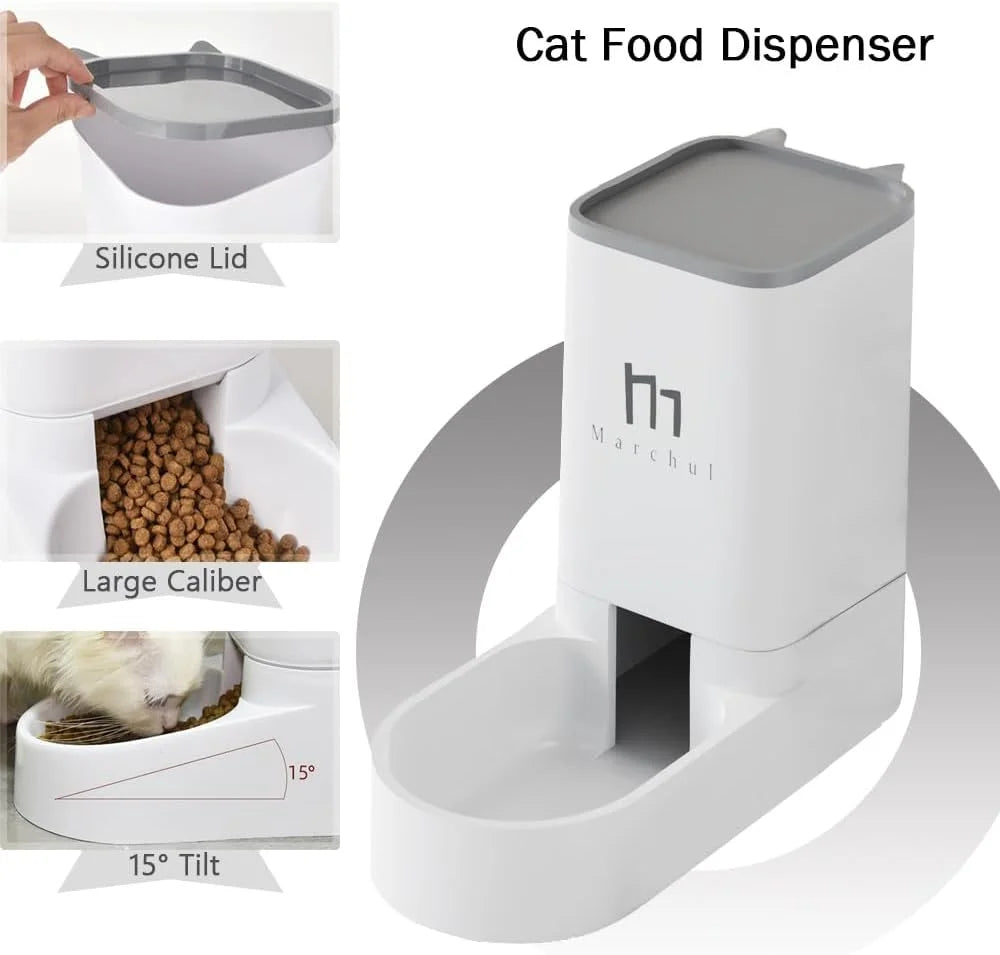 Cat Dog Feeder and Waterer Pet Self-Dispensing, Cat Food Dispenser, Automatic Cat Feeders, Outdoor Sun Protection Design Gravity Food Feeder and Waterer Set (Feeder+Waterer)