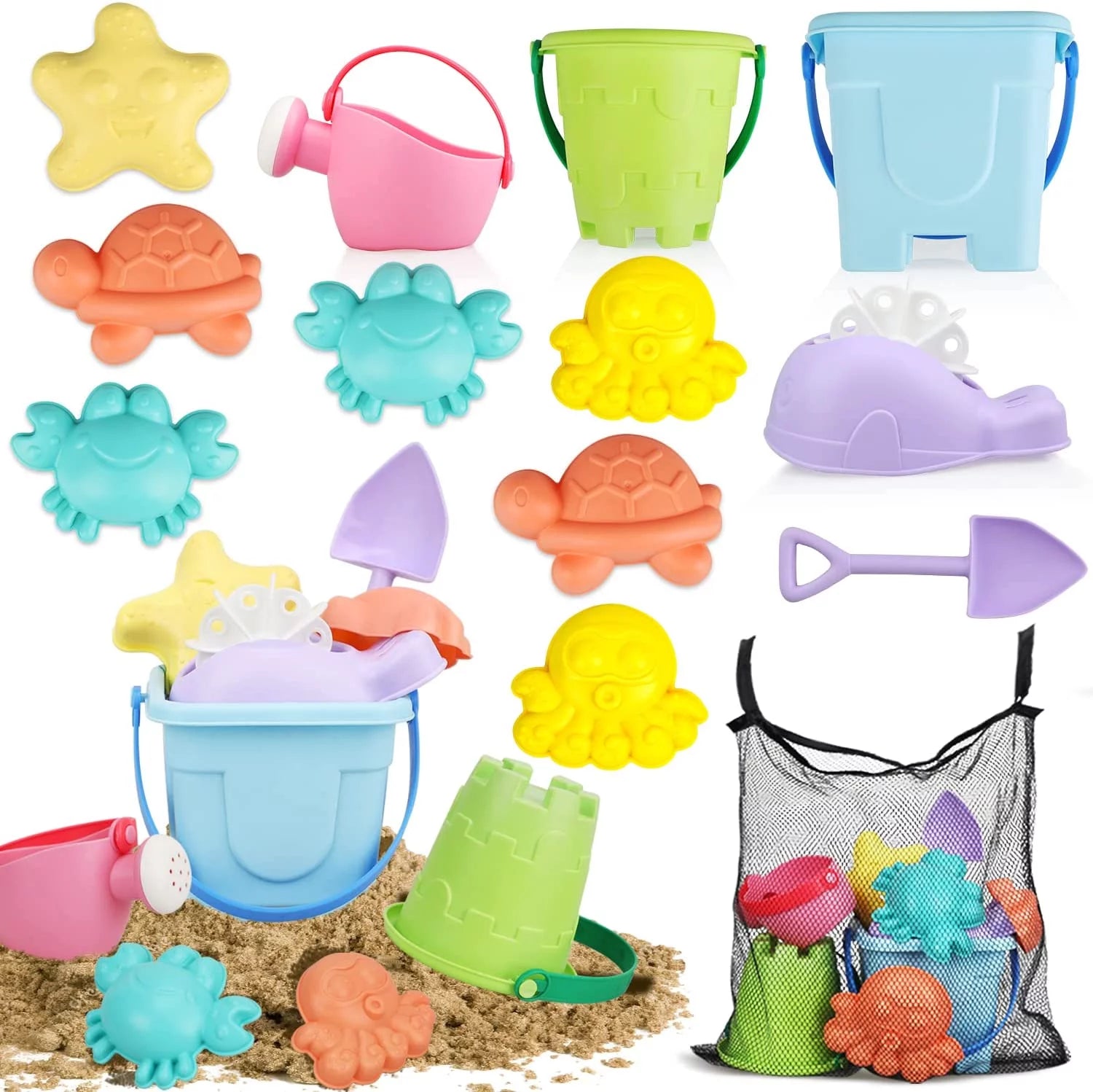 Beach Toys for Toddlers Kids, Sand Toys for Kids Toddler, Sandbox Toy for Toddler Incl Beach Bucket and Shovel Set, Animal Mold, Travel Beach Toy for Toddler 3-4-6-8-10 with Castle Bucket