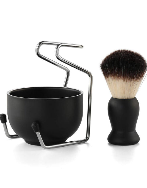Load image into Gallery viewer, Shaving Brush Set for Men, Hair Shaving Brush with Solid Wood Handle, and Dia 3.1 Inches Stainless Steel Shaving Bowl, Shaving Stand for Wet Shaving
