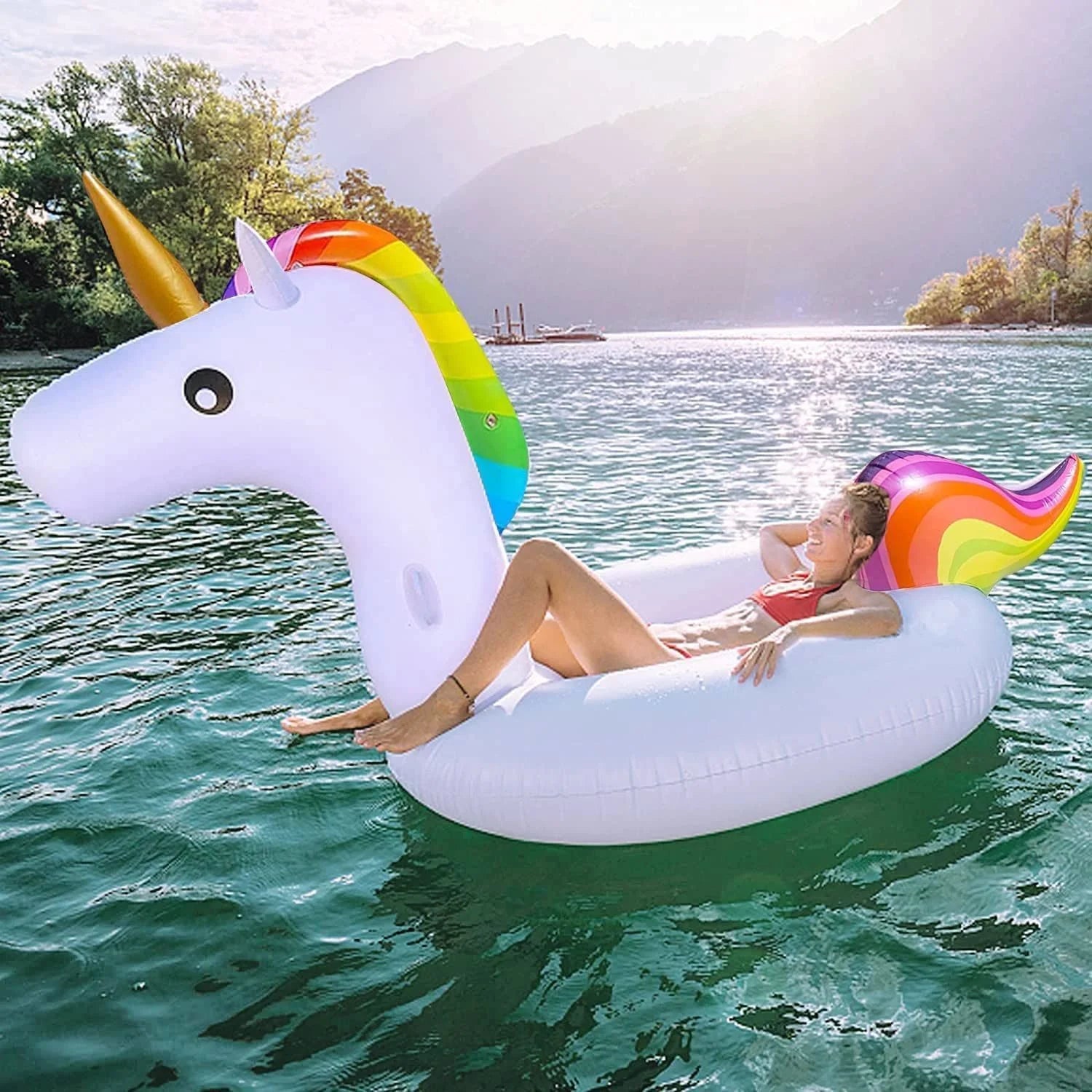 Large Unicorn Inflatable Pool Float for Kids, Giant Float for Pool, Swimming Pool Inflatables Ride-On Pool Toys
