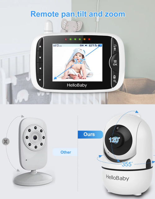 Load image into Gallery viewer, Baby Monitor with Remote Pan-Tilt-Zoom Camera, 3.2 Inch Video Baby Monitor HB65 with Camera and Audio, Night Vision, 2-Way Talk,Temperature Sensor, 960Ft Range
