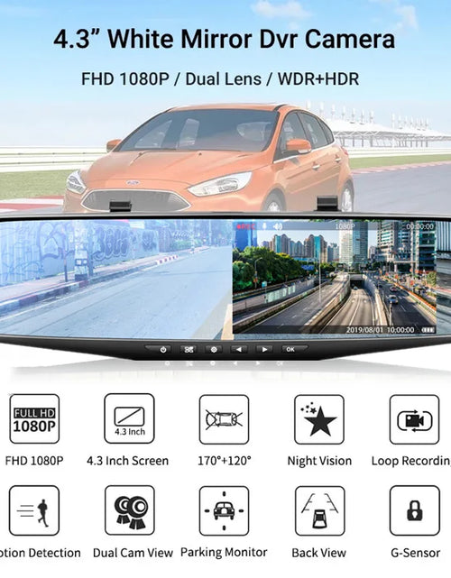 Load image into Gallery viewer, 4.3 Inch Driving Recorder Car DVR Rearview Mirror Dual Lens Car Recorder 1080P IPS Front and Rear Camera Registrar Black Box New
