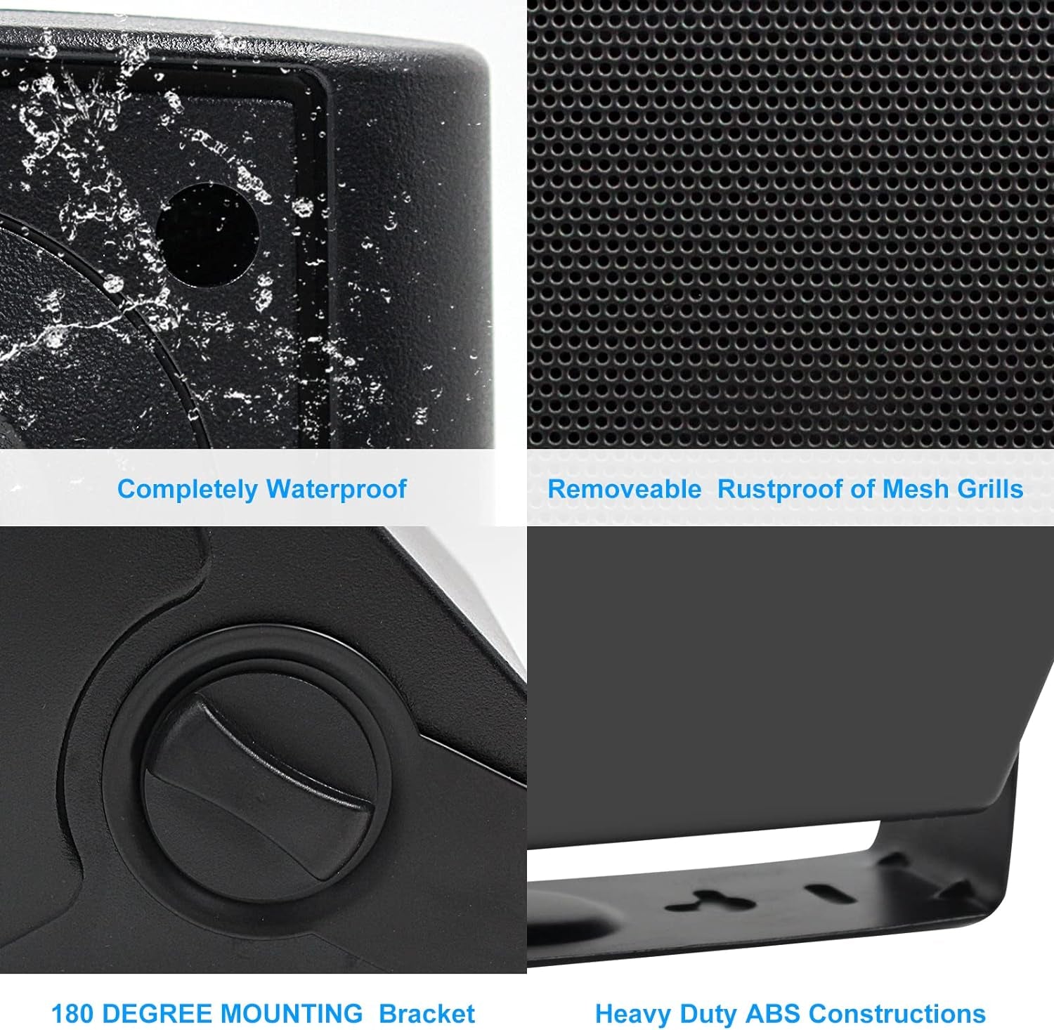 5.25 Inch Indoor Outdoor Bluetooth Speakers Patio Waterproof Wired Wall Mount System 300 Watts (Black)