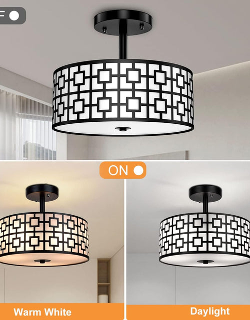 Load image into Gallery viewer, Modern Semi Flush Ceiling Light Fixture, 3-Light Bedroom Ceiling Drum Light, Entry Light Fixtures Ceiling Hanging for Dining Room, Kitchen, Hallway, Entry, Foyer, Living Room, Black Finish
