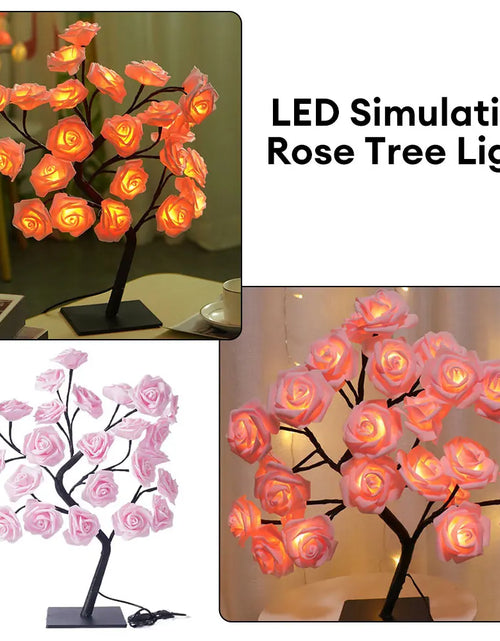Load image into Gallery viewer, 24 LED Rose Flower Tree Lights USB Table Lamp Home Decoration LED Table Lights Parties Xmas Christmas Wedding Bedroom Decor
