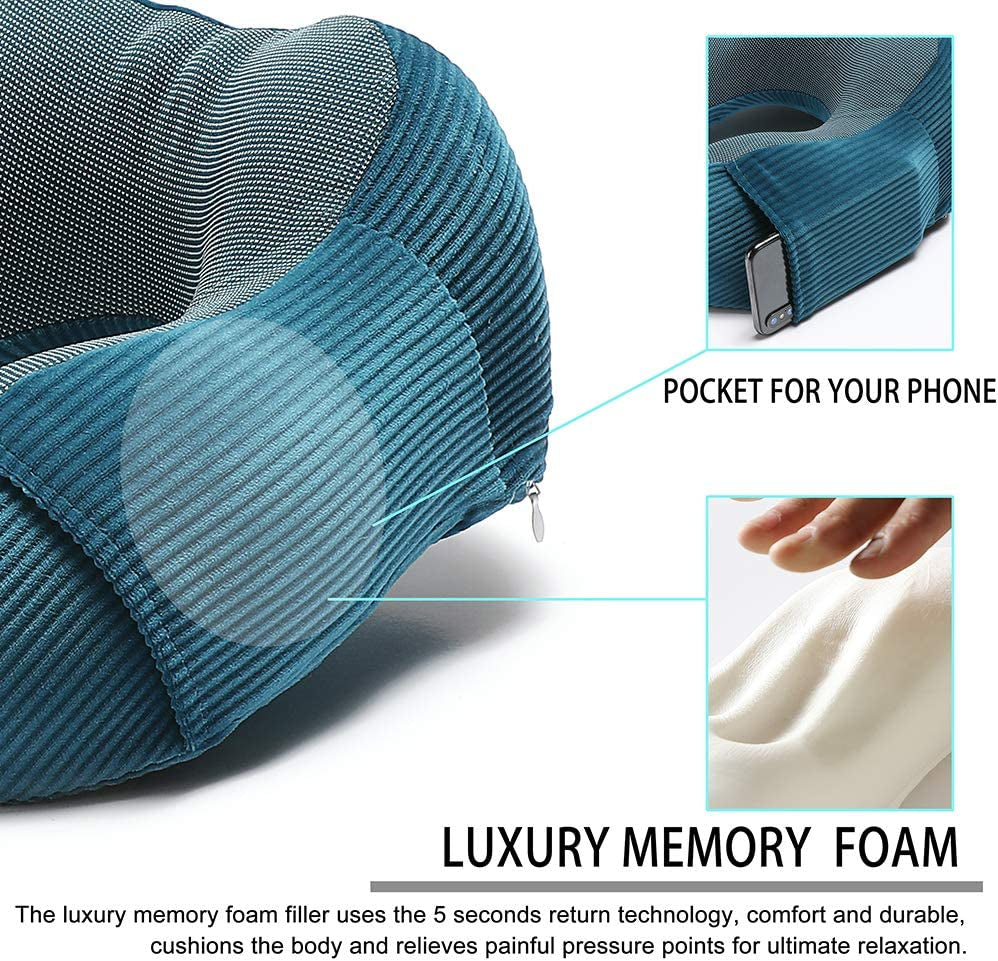 Travel Pillow, Memory Foam Neck Pillow with 360-Degree Head Support Comfortable Airplane Pillow with Storage Bag Lightweight Traveling Pillow for Sleeping, Car, Train, Bus and Home Use
