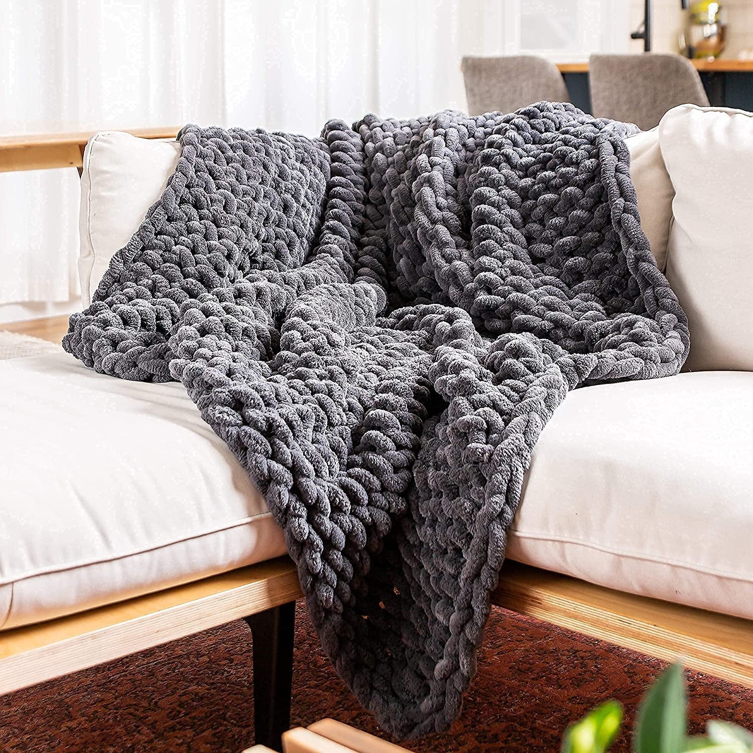 Grey Large Chunky Knit Blanket Throw 50X70; Knitted Throw Blankets for Boho Decor,Large Knit Blanket Chunky Yarn;Thick Knitted Blanket Chunky;Thick Cable Knit Throw for Couch/King Bed