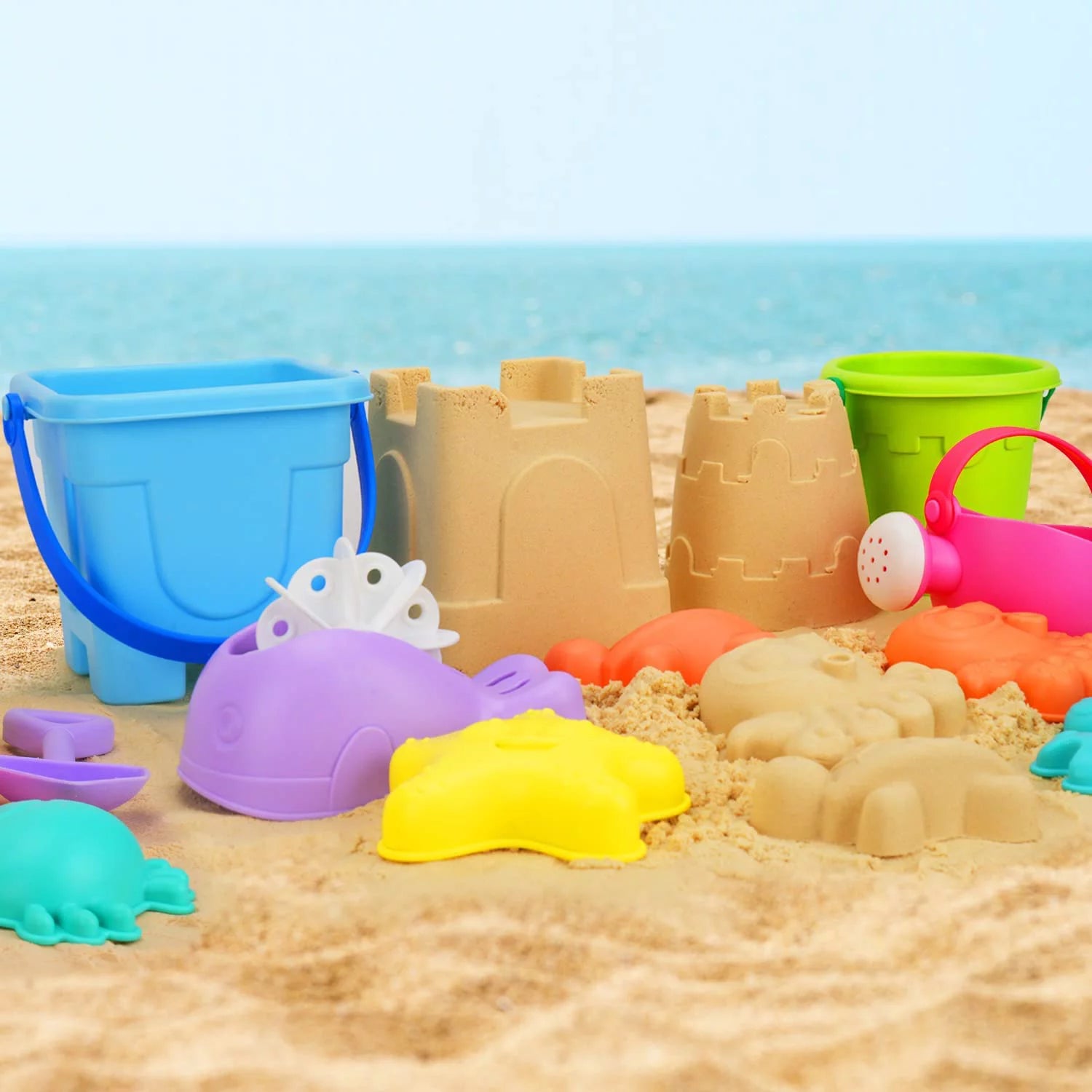 Beach Toys for Toddlers Kids, Sand Toys for Kids Toddler, Sandbox Toy for Toddler Incl Beach Bucket and Shovel Set, Animal Mold, Travel Beach Toy for Toddler 3-4-6-8-10 with Castle Bucket